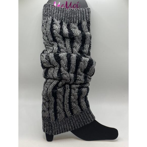 MEMOI Women's Black-Gray Striped Cable Knit Pull-On Leg Warmers SZ OS - Picture 1 of 8